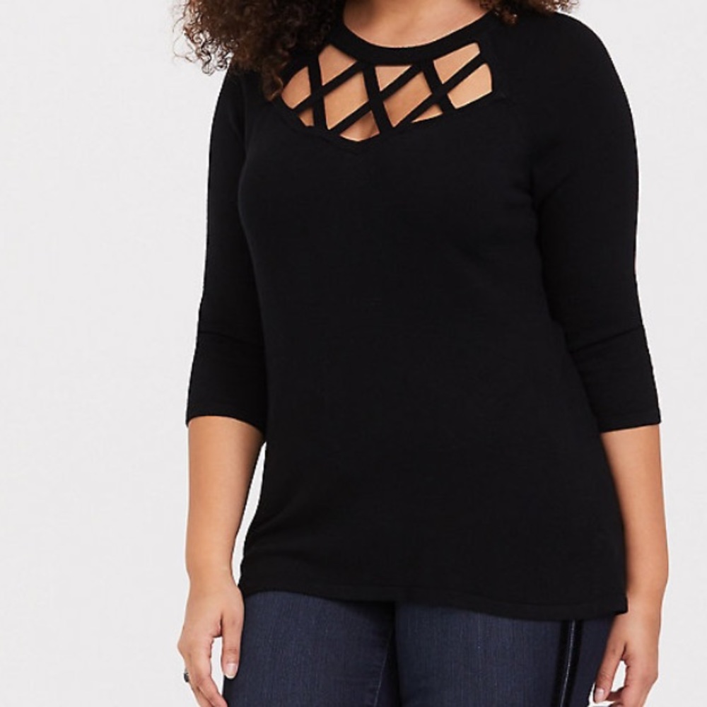 Torrid Black Lattice Front Pullover Sweater Sz 2X